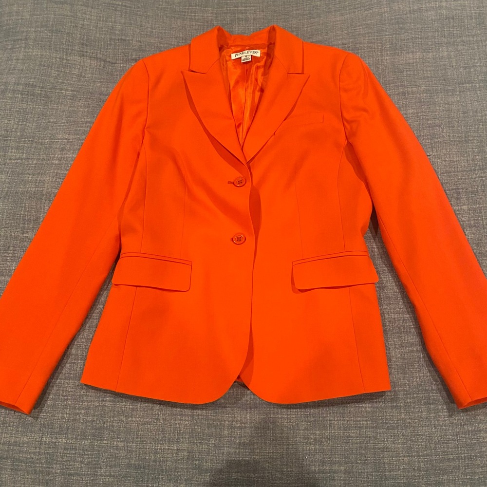 Pendleton Womens Orange Virgin Wool Blend 2 Button Blazer Jacket Size 6